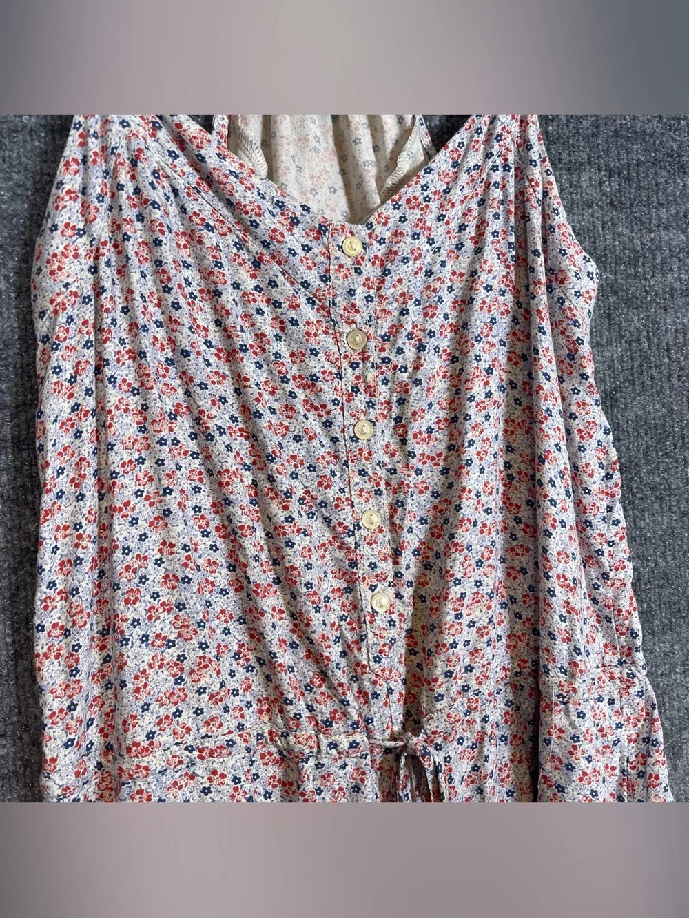 Denim&Supply Womens Small Floral Red White Blue Pocket Romper Adjustable Straps